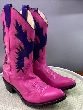Old West Womens Leather Cowboy Boots Originals‎ Cowgirl Pink/Purple See Desc. 7